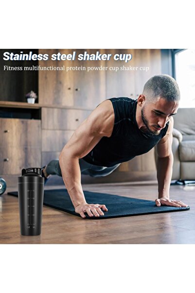 JOYZZZ 750ml BPA-Free Stainless Steel Protein Shaker Bottle (Black)