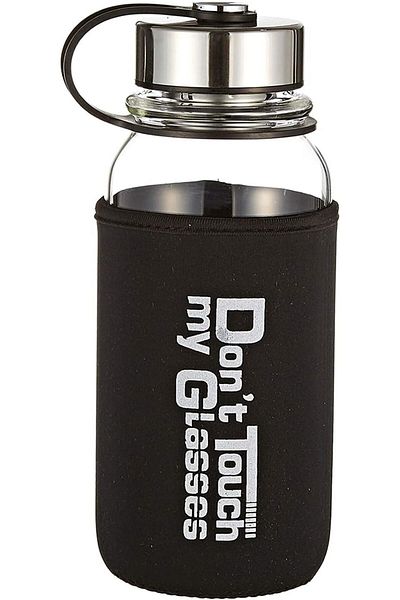 Generic N|C Borosilicate Glass Water Bottle with Lid & Protective Sleeve (Black/Clear, 1000ml)