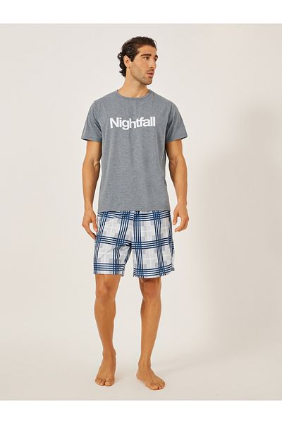 Styli Slogan Printed T-Shirt and Checked Shorts Set