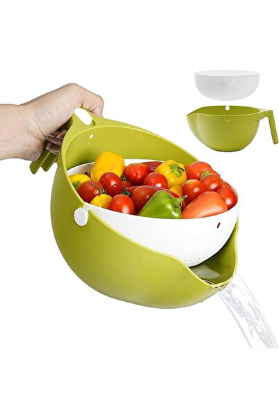 Arabest طقم مصفاة ووعاء دوار، قطعتان، مصفاة مطبخ مزدوجة الطبقات للفواكه والخض...