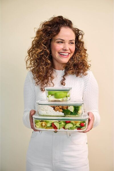 Mepal Easy Clip Glass Food Container, 450 ml, Nordic Sage - Airtight, Leakproof, Microwave & Oven Sa