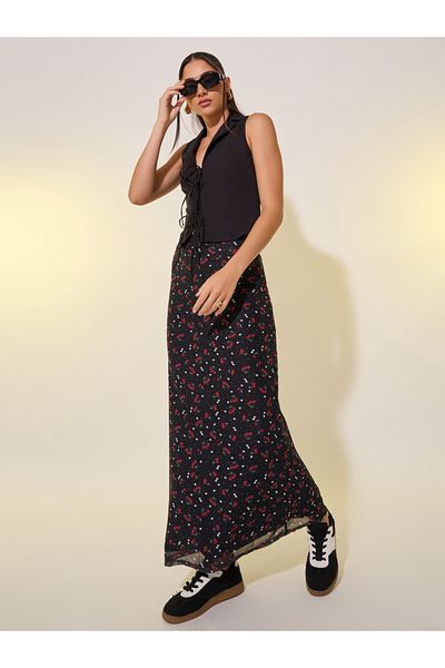 Styli All-Over Cherry Print A-Line Maxi Skirt