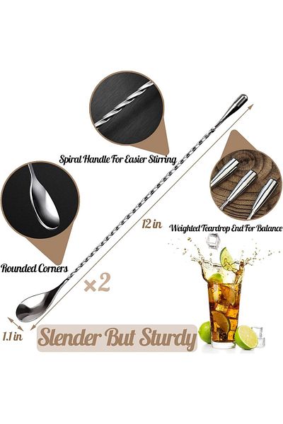 Generic 12 Inches Stainless Steel Mixing Spoon for Cocktail Shaker Tall Cups, Bar Stirring Spoon With Long