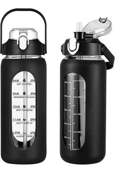 Generic Andgogo 64oz Glass Water Bottles with Straw, Half Gallon Motivational Glass Bottle with Silicone Sl