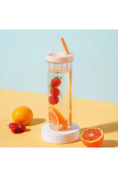 Generic Tazweeq 700ml Fruit Infuser Water Bottle, Large Capacity Juice Cup with Straw, BPA Free Portable Pl