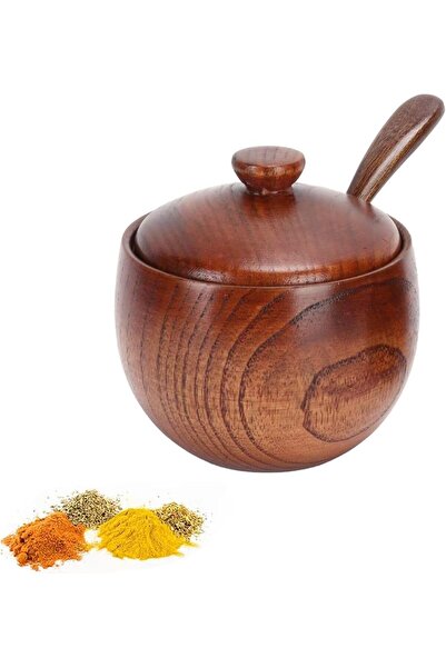 Yelajoy Wooden Seasoning Jar with Spoon, Natural Salt Container for Kitchen S...