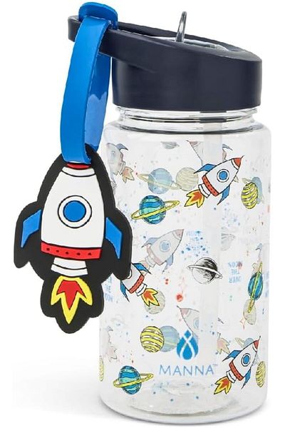 Generic Manna Buddy Space Themed Design Water Bottle with Strap Multicolor 15oz AC55351