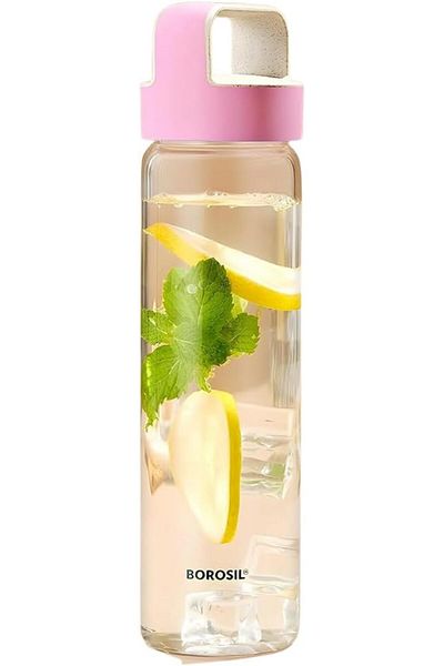 Generic BOROSIL Neo Glass Bottle With Pink Lid 500ML | Reusable | Refillable | Hot Water | Cold Water | Lea
