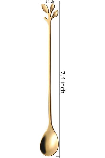 Generic Oasisgalore Long Handle Iced Tea Spoons Set,Stainless Steel Gold Leaf, Creative Stirring Spoons, Cr