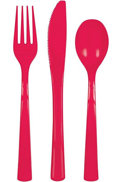 Unique Party Unique Ruby Red Plastic Cutlery Set – 18-Piece Reusable or Dispo...