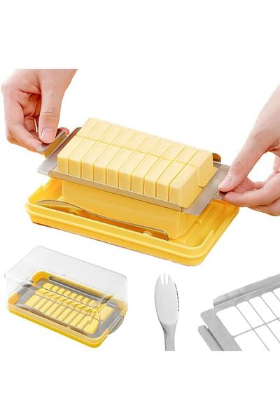 Generic Paporich Butter Slicer Container, Dish With Lid And Slicer, Butter Stainless Steel Cutter And Keepe