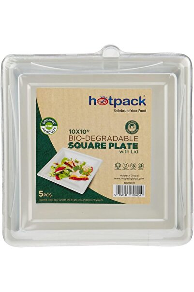 Hotpack 10x10 inch biodegradable square plate with lid from Hotpack, 5 pieces...