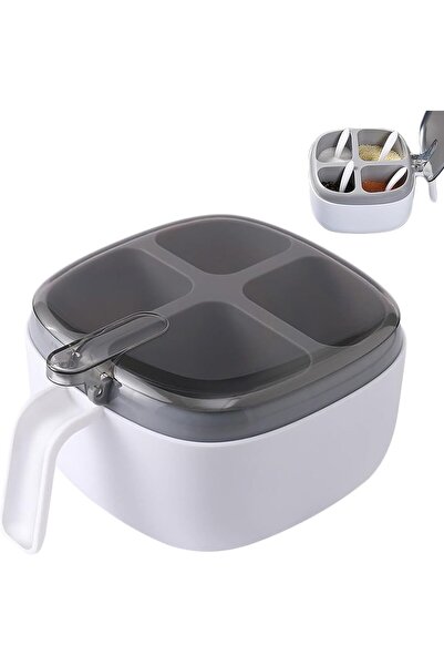 Arabest Seasoning Box,Spice Container with Lid and Spoon, 4 Compartment Spice...
