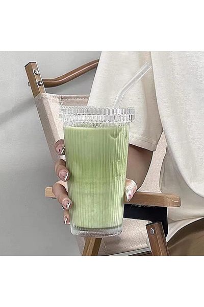 Generic YAHUIPEIUS Glass Tumbler Stripe Glass Cup Coffee Cup With Lid and Straw LIDS DON'T SECURE 12.5 oz D