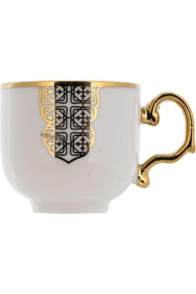Generic ALSAIF 12-piece Porcelain Cups with Saucers for Coffee, Espresso, Latte, and Tea, featuring a gold