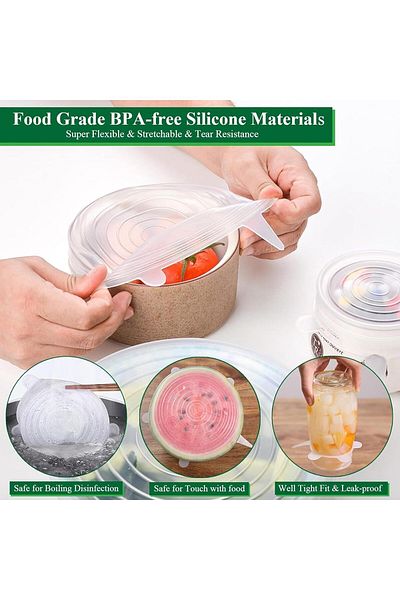 Generic Lindoro-XH 12-Pack Silicone Stretch Lids Set for Cans, Glasses & Jugs, 6 Size Reusable Food Storage