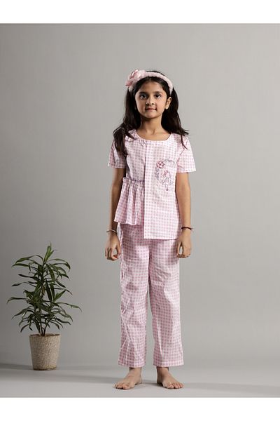 Sanskrutihomes By Styli Checked Embroidered Top and Pants Set