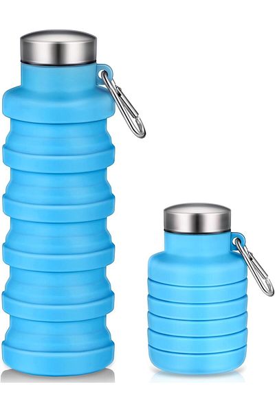 Generic SWIUKPHE Collapsible Water Bottles for Travel 500ml Reusable Foldable Silicone Water Bottle with Po
