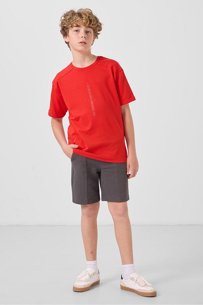 TOMMY LIFE Dark Gray Cotton Soft Textured Standard Fit Basic Boy's Shorts - 11289