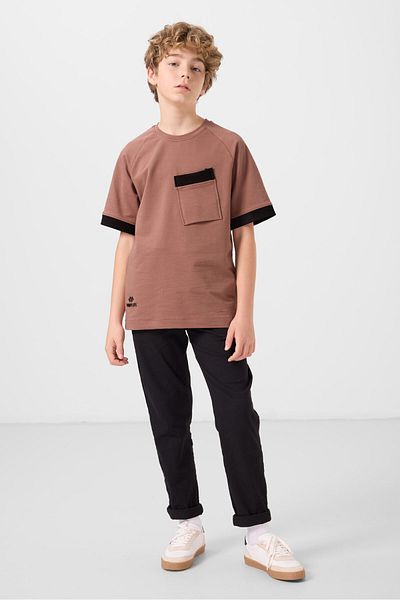 TOMMY LIFE Cinnamon Cotton Soft Textured Oversize Pocket Detailed Boy's T-Shirt - 11295
