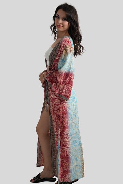 Miss Boheme Red Gold Detailed Silk Kaftan