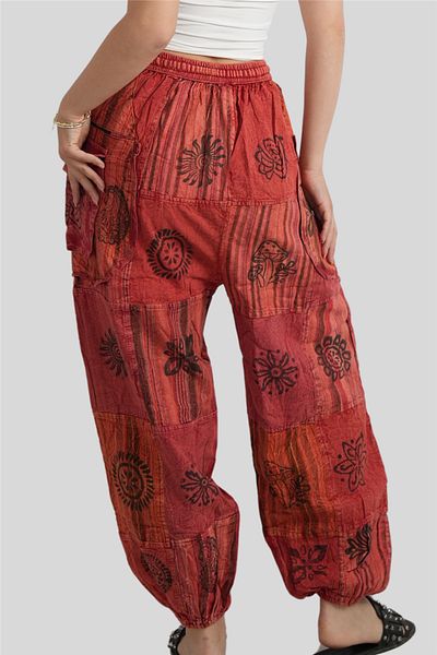 Miss Boheme Red Unisex Bohemian Nepalese Pocket Zipper Detailed Trousers