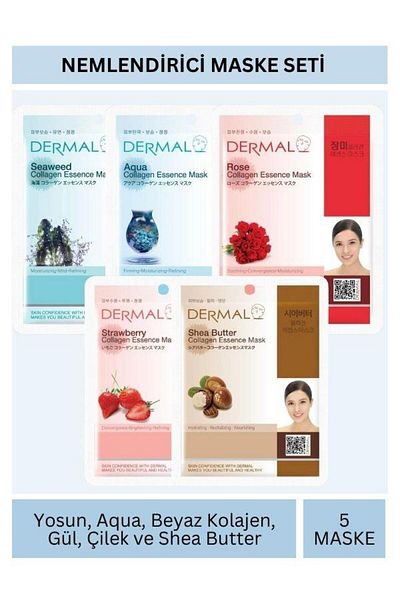 Dermal Moisturizing Seaweed, Rose Strawberry Shea Butter Mask Set 23Gr X 5 Pieces