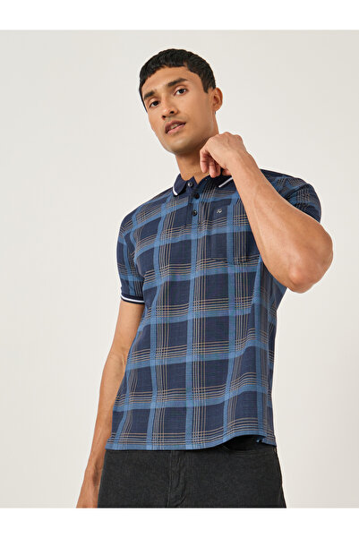 Fort Collins By Styli Men Blue Checked Pocket Detail Regular Fit Polo T-Shirt