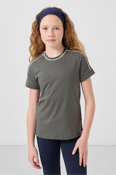TOMMY LIFE Khaki Cotton O Neck Standard Fit Basic Girl's T-Shirt - 75177