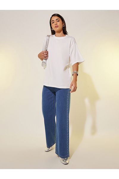 Styli Round Neck Slogan Print T-Shirt