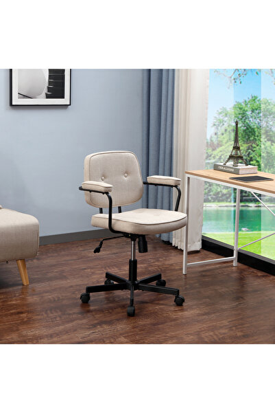 Adore Mobilya Button Çalışma Sandalyesi Kumaş - Vizon 62x77-87x60 cm