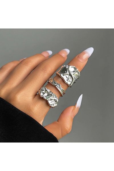 Choice silver color Punk 3pcs/set Chunky Irregular Cuff Rings for Women Geometric Adjustable Open Finger Na