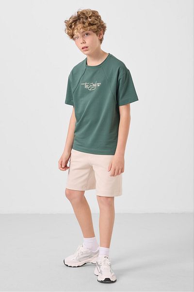 TOMMY LIFE Light Green Cotton Soft Textured Oversize Printed Boy's T-Shirt - 11285