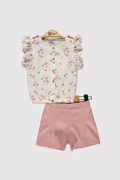Lux Kumru Floral Patterned Shirt Girl's Double Set