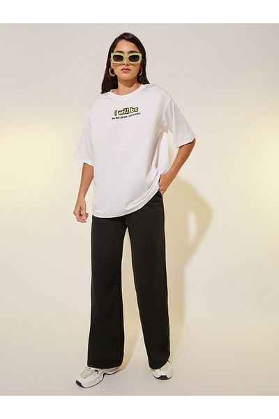 Styli Round Neck Slogan Print T-Shirt