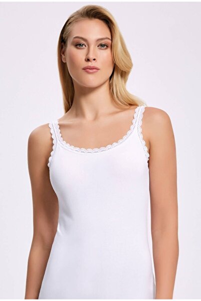 İLKE İÇ GİYİM Лікра з підвіскою, мереживна підвіска, біла жіноча майка, 10 штук