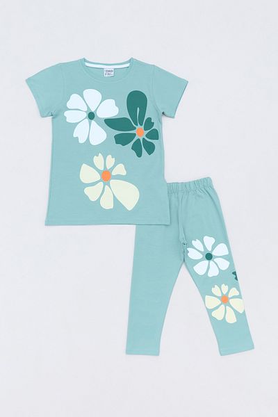 Fulla Moda Girl's Suit with Floral Printed Tights