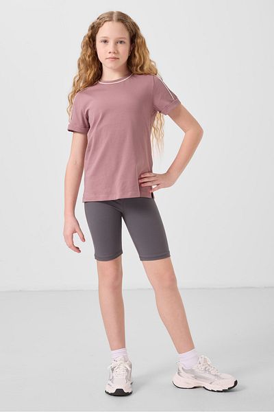 TOMMY LIFE Dusty Rose Cotton O-Neck Standard Fit Basic Girl's T-Shirt - 75177