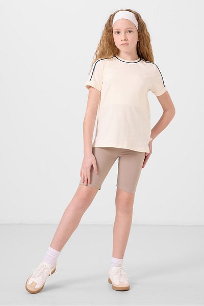 TOMMY LIFE Jambiere pentru fete, din bumbac, bej închis, cu picioare scurte, cu potrivire standard - 75188