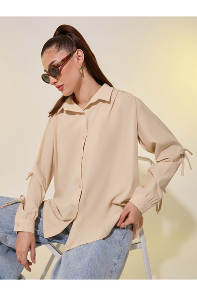 Styli قميص كبير الحجم بياقة واسعة وتفاصيل عقدة فيونكة
