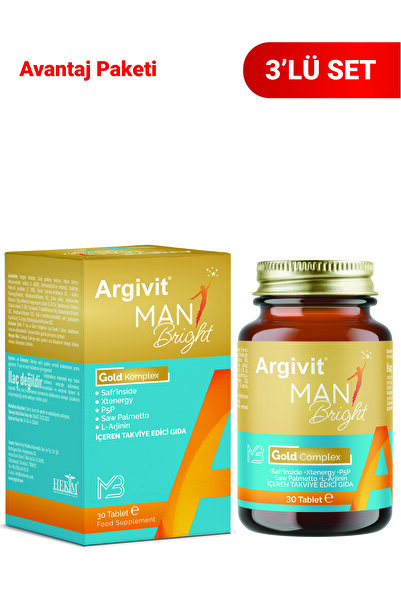 Argivit Man Bright Gold Kompleks 3'lü Paket - Biotin, Niasin, Çinko Içeren Ta...