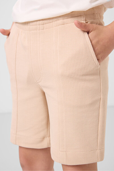 TOMMY LIFE Bej Pamuklu Yumuşak Dokulu Standart Fit Basic Erkek Çocuk Şort - 11289