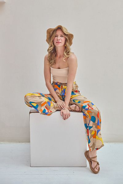 Fulla Moda Παντελόνι Palazzo με γεωμετρικό σχέδιο με ελαστική μέση