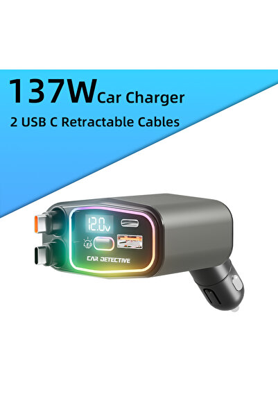 Choice شاحن سيارة أسود 4 في 1 بقوة 137 واط مع كابل شحن مزدوج قابل للسحب PD QC...