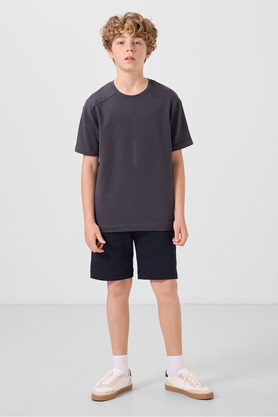 TOMMY LIFE Anthracite Cotton Soft Textured Oversize Printed Boy's T-Shirt - 11301