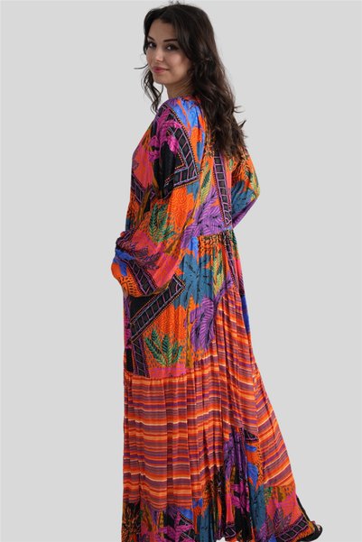 Miss Boheme Orange V-Neck Bohemian Dress