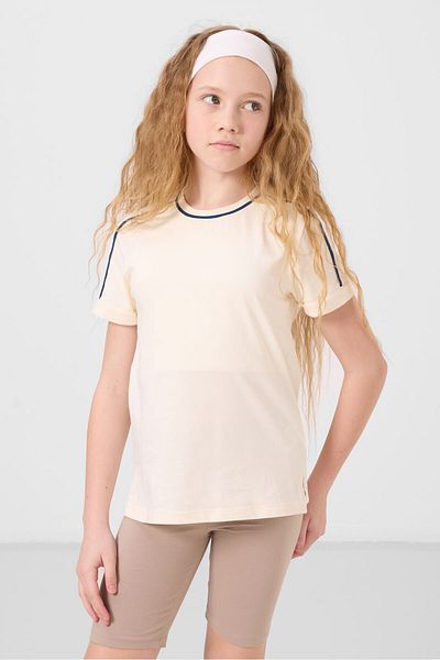 TOMMY LIFE Ecru Cotton O Neck Standard Fit Basic Girl's T-Shirt - 75177