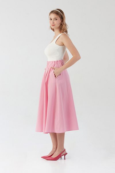 Fulla Moda Buttoned Zippered Terycoton Skirt with Elastic Waist