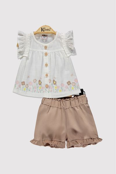 Lux Kumru Floral Patterned Shirt Girl's Double Set