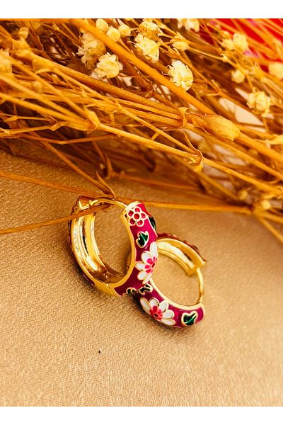 Markiz Takı Colorful Embroidery Processing Earrings 2 cm